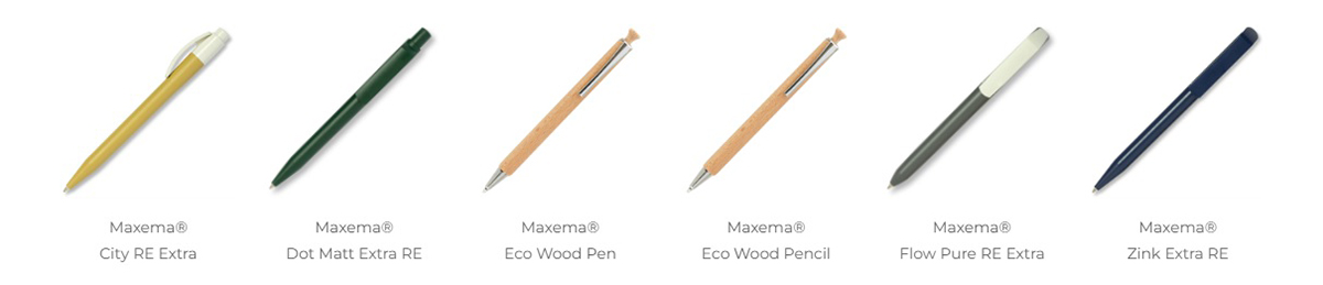 A range of sustainable and recyclable writing instruments