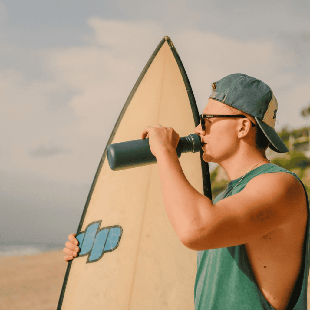 One-Green-Bottle-Botl-800ml-Tough-Canteen-Slate-Man-with-Surf-Board-Holding-Bottle